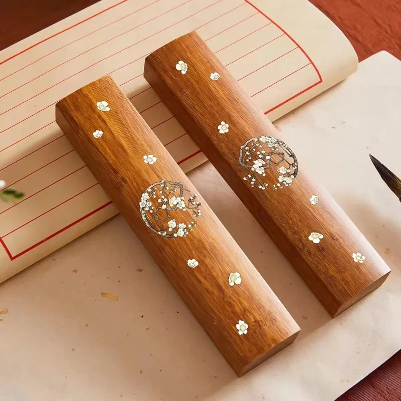 Traditional Vintage Metal Bamboo Paper Press Beginner Brush Calligraphy Writing Paper Weight Chinese Style Stationery Supplies
