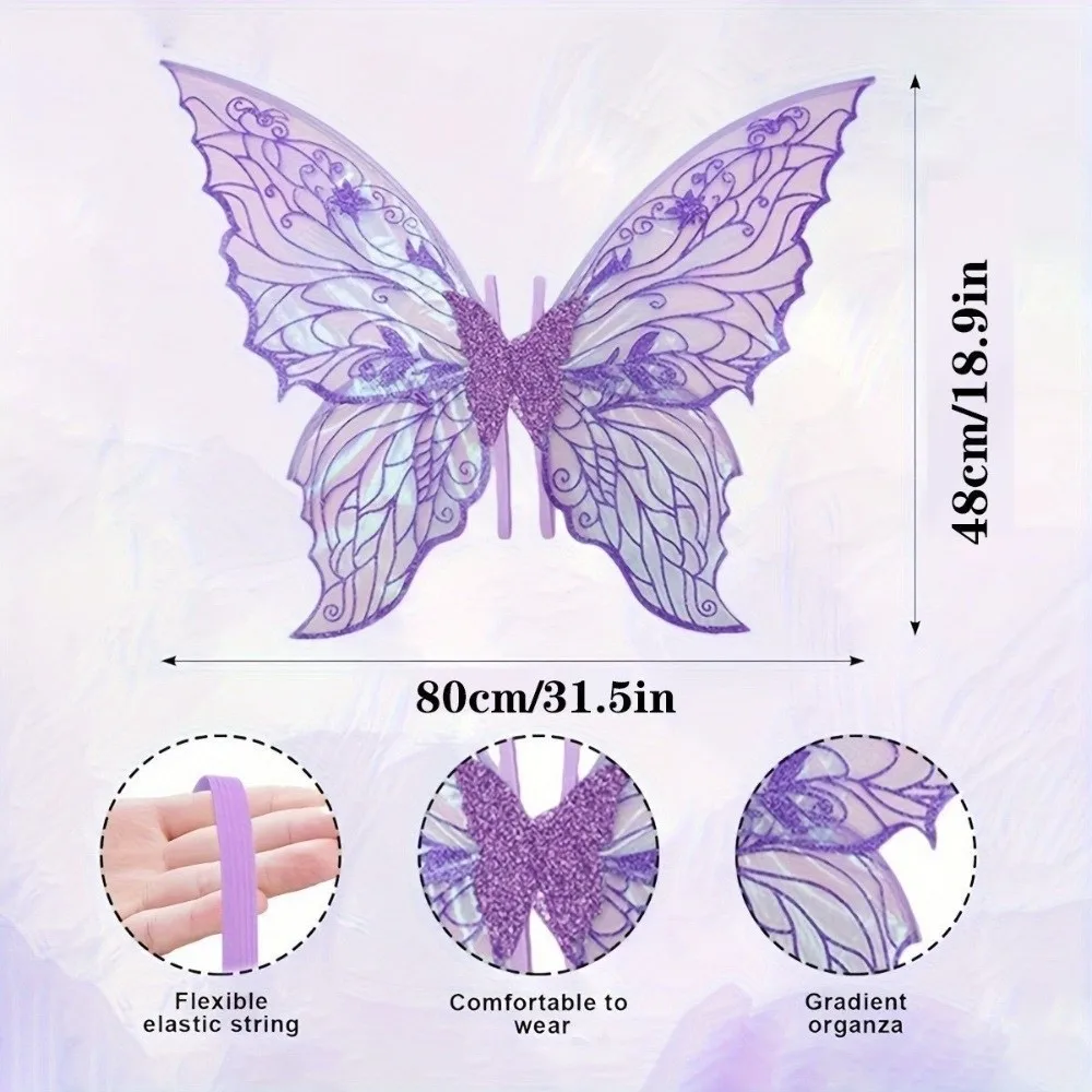 Neue Prinzessin Engelsflügel Funkelnde Feenflügel Organza Elfen-Cosplay-Flügel für Frauen und Mädchen – Detail 1