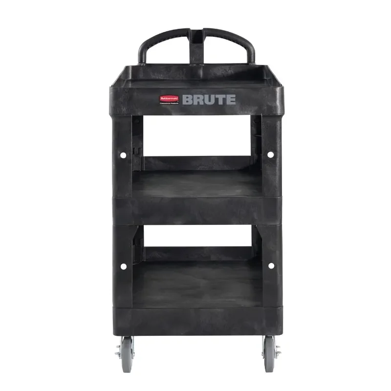 Commercial Heavy Duty 3-Shelf Utility/Service Cart, High Storage, Medium, Lipped Shelves, Ergonomic Handle, 600 lbs. Capacity