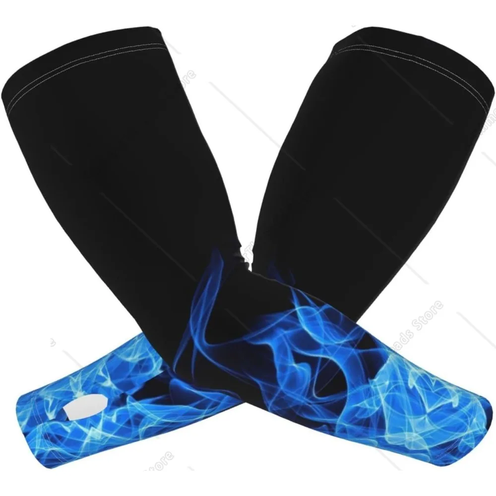 Protezione della copertura del braccio di raffreddamento in seta di ghiaccio per adulti con stampa Blue Flame e copertura del braccio di raffreddamento con foro per le dita leggera