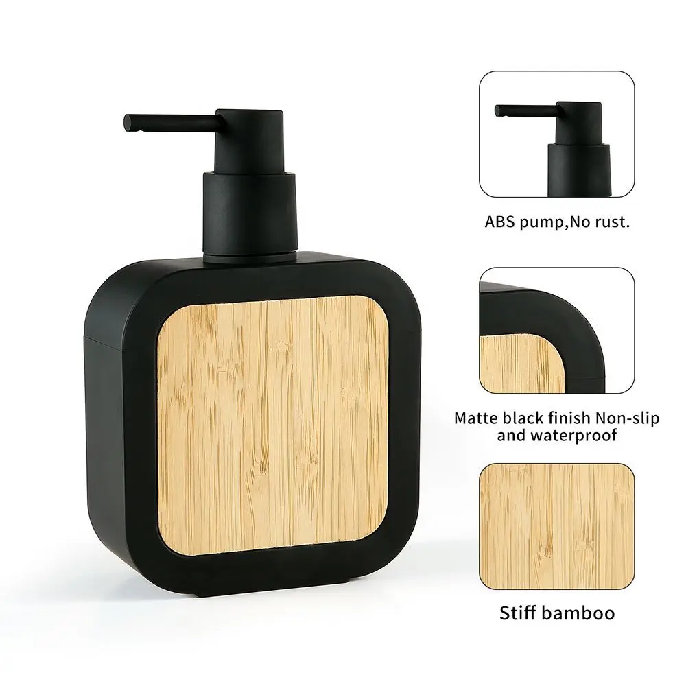 Bamboo Refillable Hand Soap Dispenser 380ml Pump Lotion Shampoo Bottle Dispenser Liquid Containerfor Bathroom Hotel Tavel