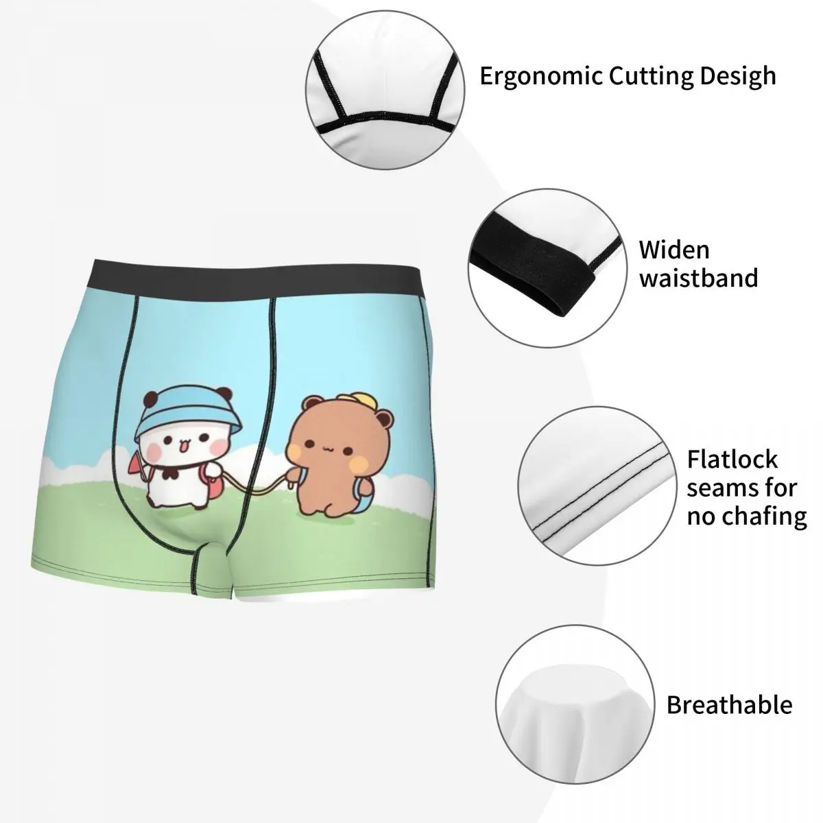 Peach Cat Cute Kawaii Bubu And Dudu Going Outside Together Underpants Cotton Panties Man Underwear Comfortable Short Boxer Brief