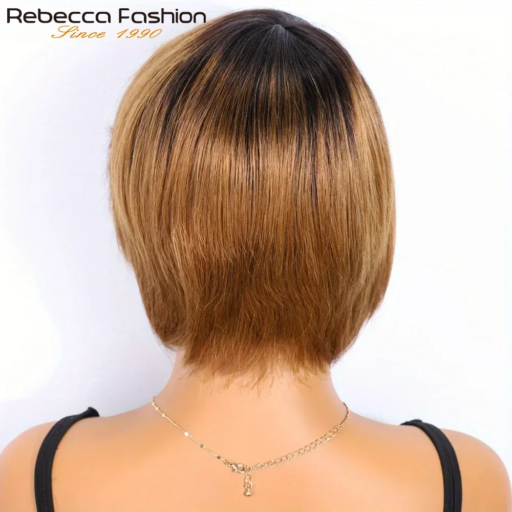 T1B/30 Ombre Brown Bob Wigs For Women Human Hair With Bangs Glueless Brazilian Remy Short Straight Style Friendly For Beginner