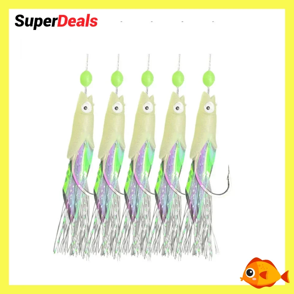 5pcs ALuminous Fishing Sabiki Rig String Hook rtificial Bait Laser Fish Skin Hook For Sea Fishing Lure Equipmen Spanish Mackerel