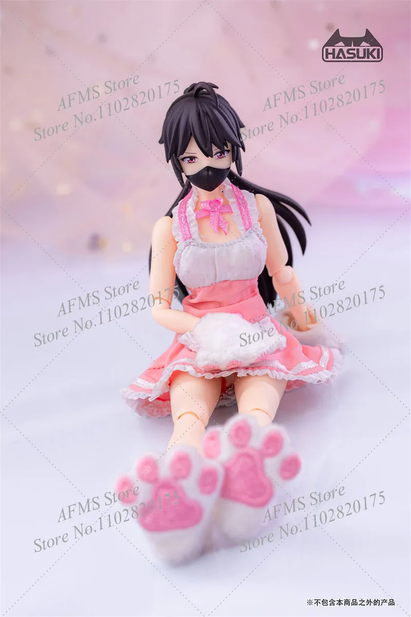 HASUKI CS011 CS010 1/12 메이드 스커트 애니메이션 모바일 슈트 소녀 드레스 모피 플러시 카와이 귀여운 고양이 발톱 맞는 6 "여성 군인 바디