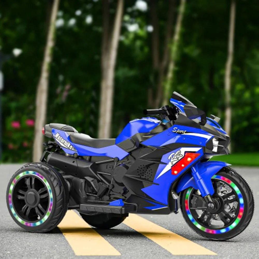 12V kindermotorfiets 3 wielen elektrische motorfiets voor kinderen met lange batterijduur, rit op motorfiets met EVA-wielen, grote stoel