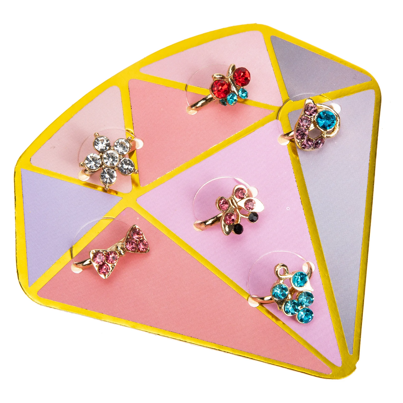 

6pcs Princess Ring Adjustable Rhinestone Kids Finger Jewelry Gift For Girls Party Birthday Banquet Wear Ring Set