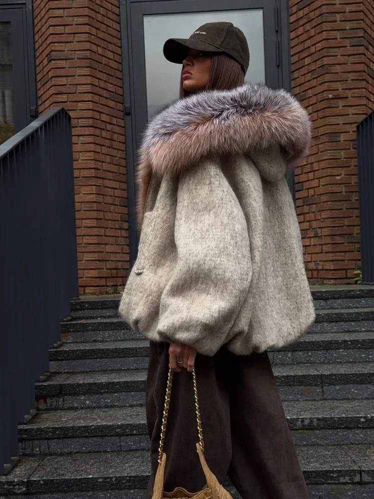 

Шикарное шерстяное пальто с воротником из искусственного меха в стиле пэчворк, женское повседневное пальто с лацканами и длинными рукавами на молнии, свободные теплые пальто, женская офисная верхняя одежда