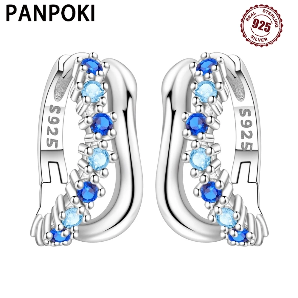 

PANPOKI 925 Sterling Silver Blue Wave Star River Ear Ring Original Jewelry Hoop Earrings Women Jewelry Party Trendy Gifts