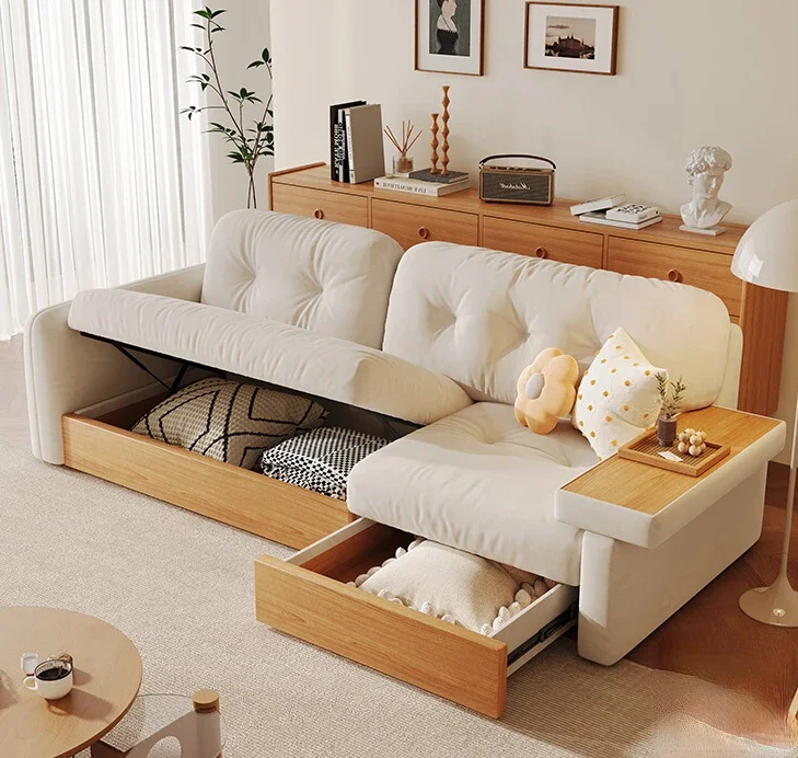 High box storage cloud sofa small apartment living room side few floor solid wood cream wind