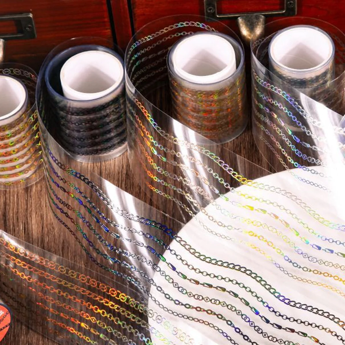 2 Rolls Decorative Adhesive Tapes Magic Shadow And Chain Trail Masking Tapes Junk Journal Scrapbooking Stikcers DIY