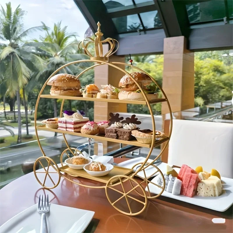 European Crown Dessert Table Display Stand Golden Wedding Cake Stand Afternoon Tea Pastry Decoration Plate Display Cabinet