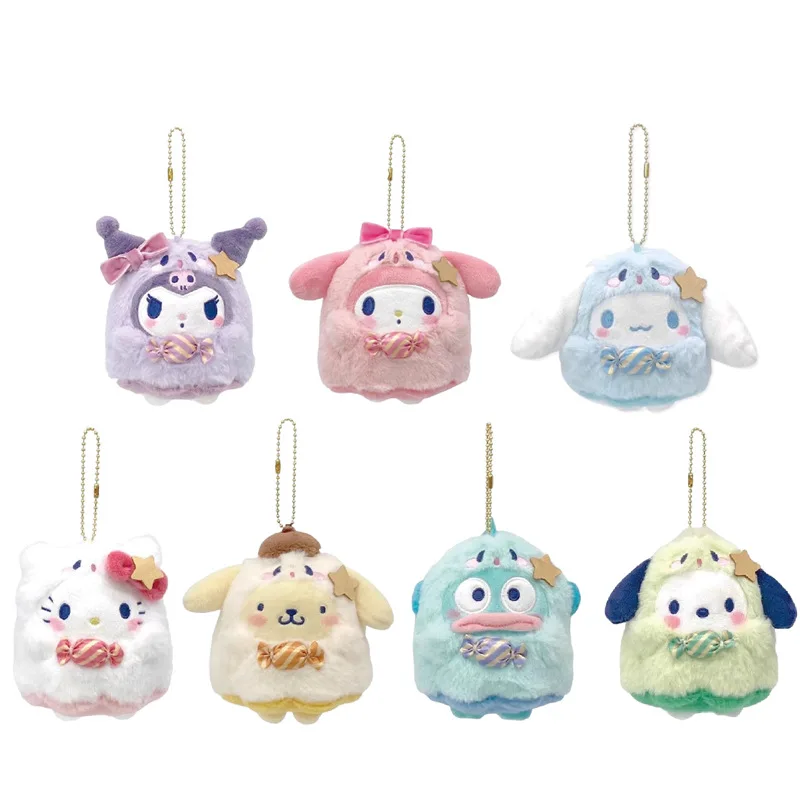 Cute Sanrio Japanese Style Ghost Candy Series Hello Kitty Kuromi Melody Ugly Fish Plush Pendant Keychain Girl Gift Birthday Gift