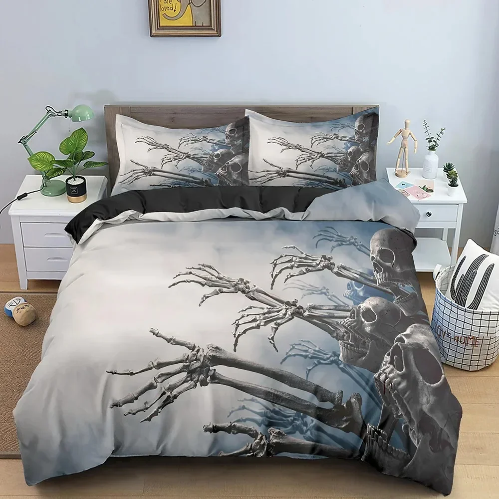 

3D Skull Skeleton 3D Duvet Cover Bedding Set Comforter Linen Pillowcases Home Decor Single Double Twin King Queen