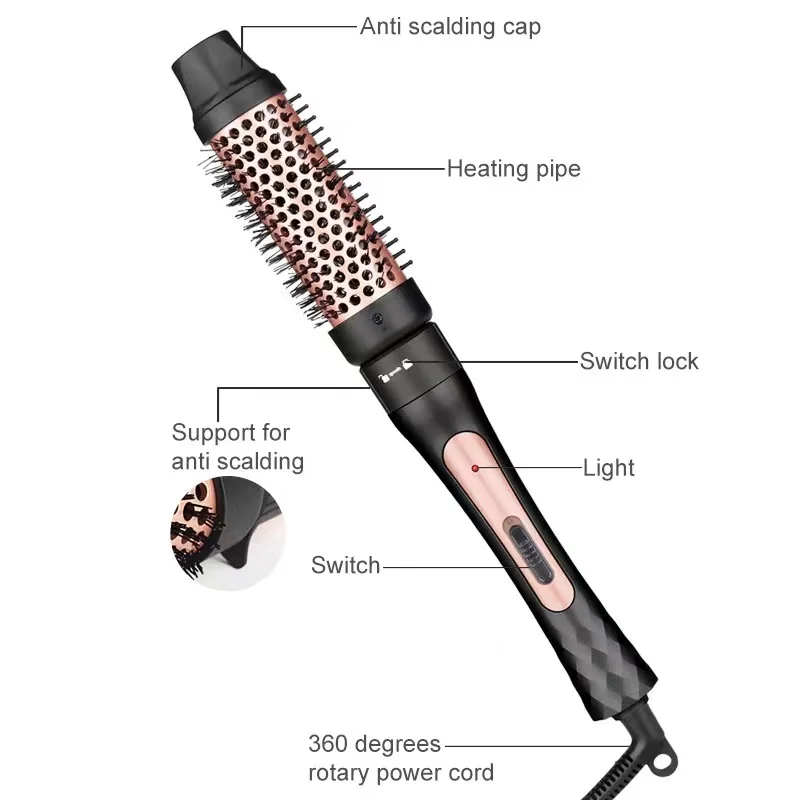 1.5 Inch Curling Iron Brush, Double PTC Heated Thermal Brush Tourmaline lonic Round Brush, 2 in 1 Thermal Hair Brush Dual Voltag