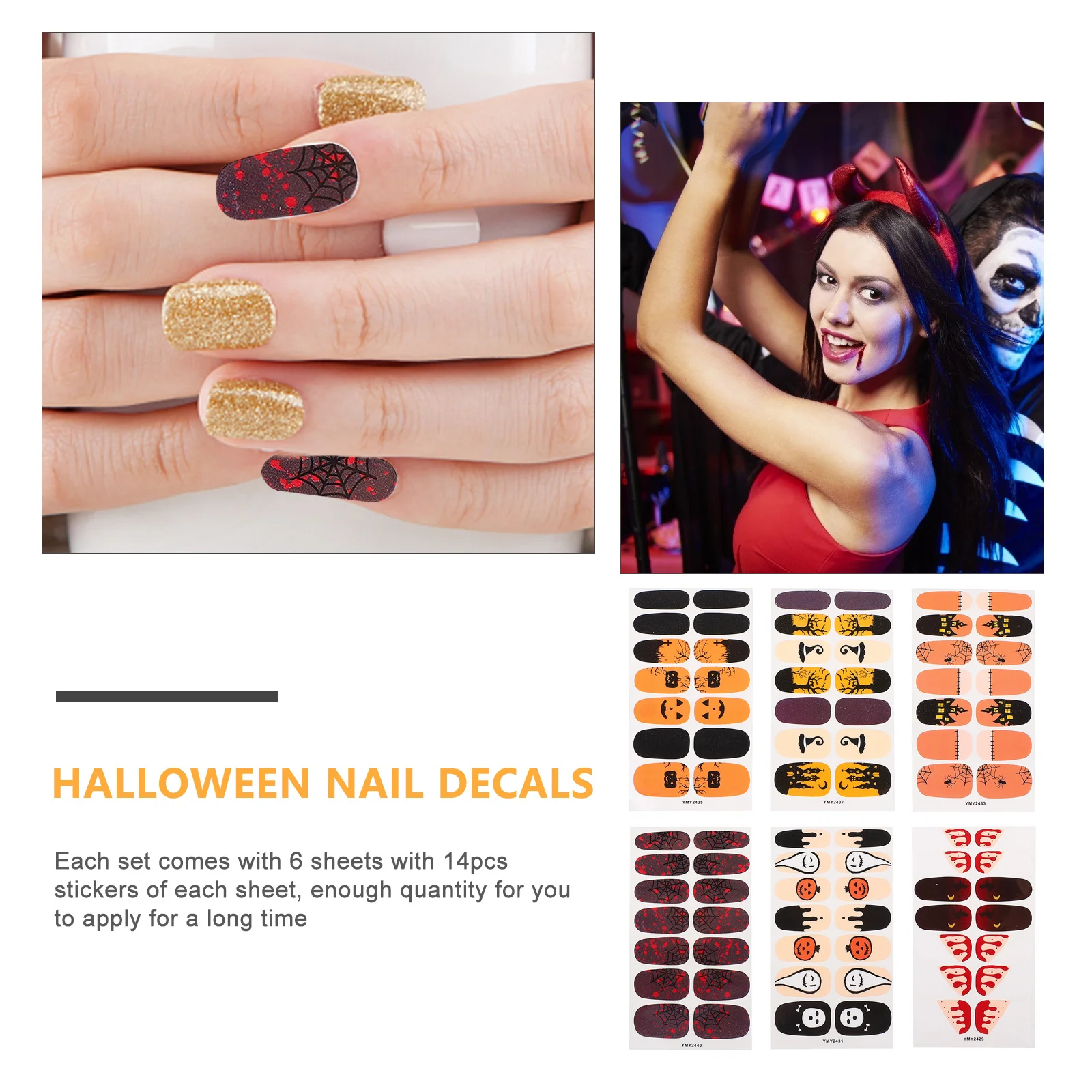 84 Pcs Halloween Nail Stickers Creative Decals Water Transfer Full Wraps Self Adhesive Printing Fingernail