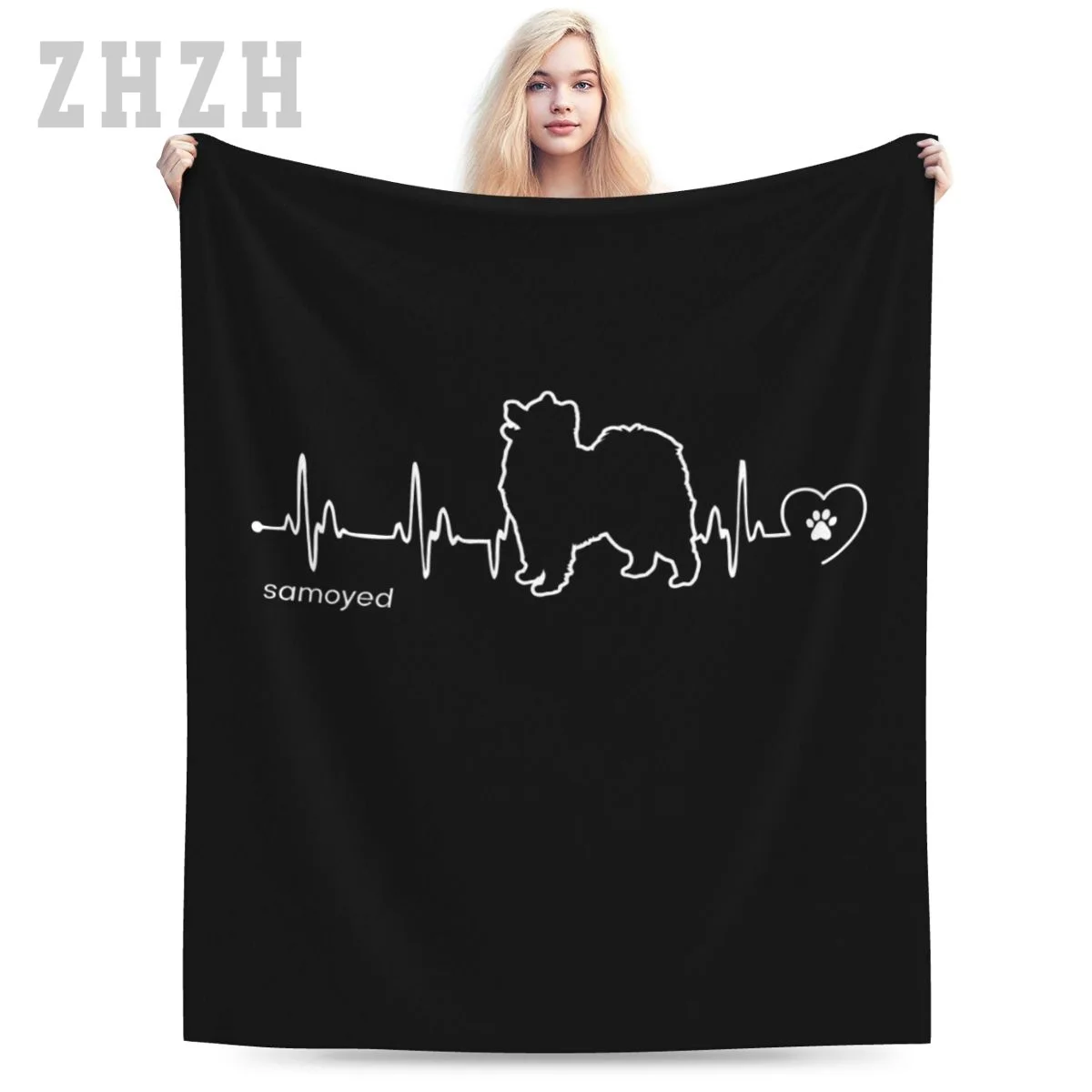 Blanket Samoyed Heartbeat - Samoyed Flannel Multifunction Outdoor Camping Sofa Cover Keep Warm