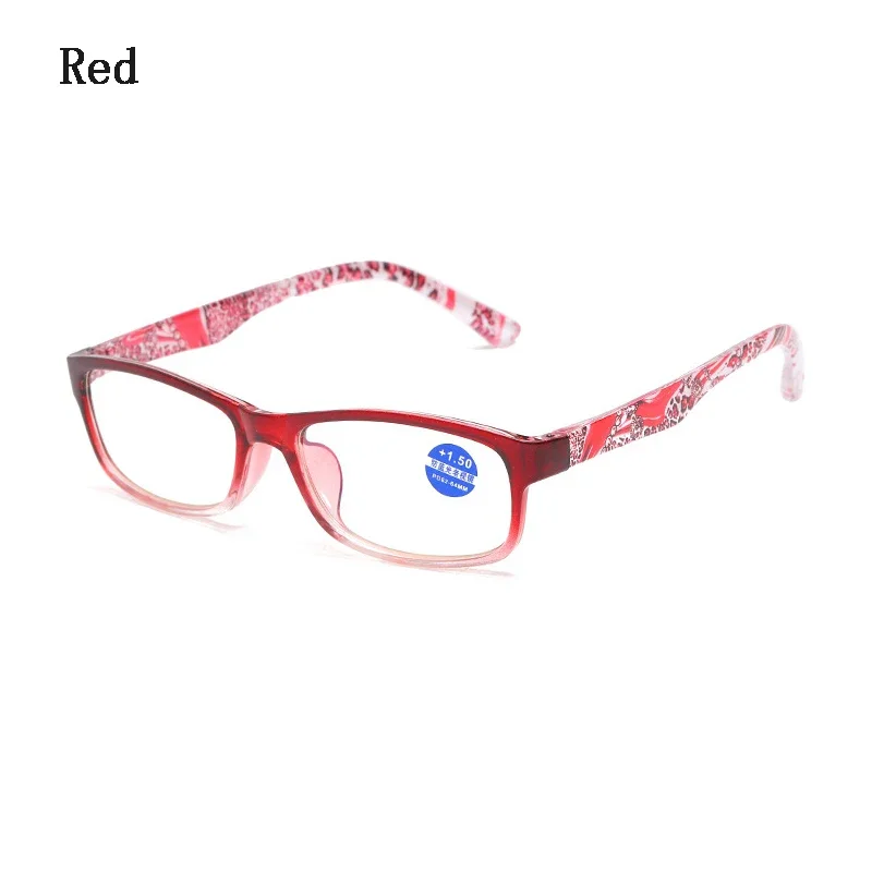 New Senior Citizen Anti Blue Light Reading Glasses Coating Film Resin Lenses Printing Red Frame Women Presbyopia Eyeglasses