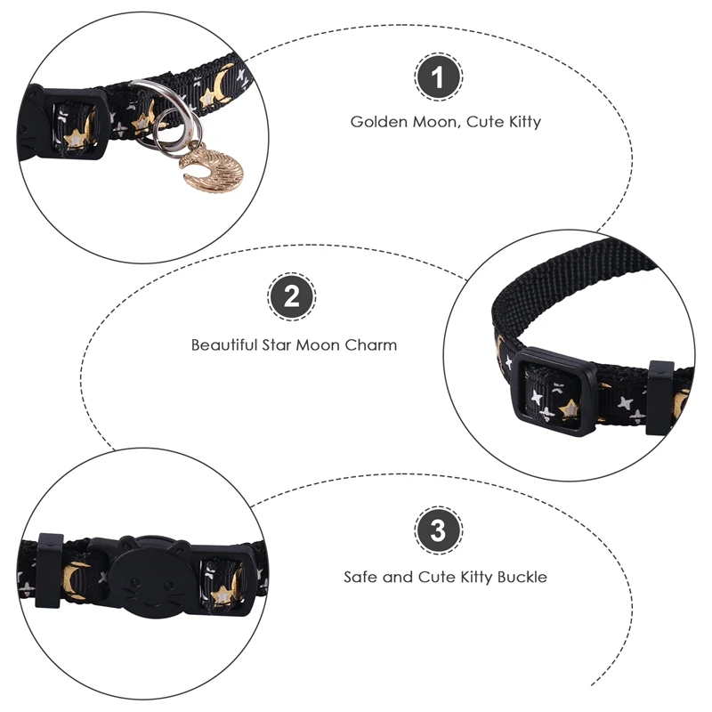 4Pcs Cute Cat Collar With Moon And Stars Pendant Adjustable Puppy Kitten Necklace Cat Rabbit Collar