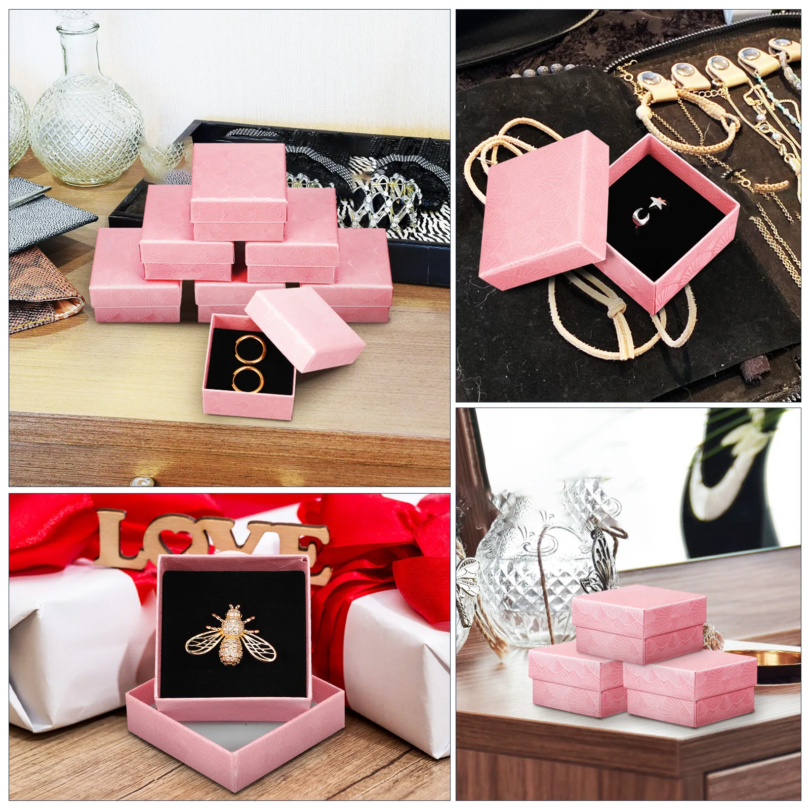 

24Pcs Jewelry Box Organizer Elegant Black Sponge Jewelry Holder Organizer for Rings Wedding Proposal Display Case