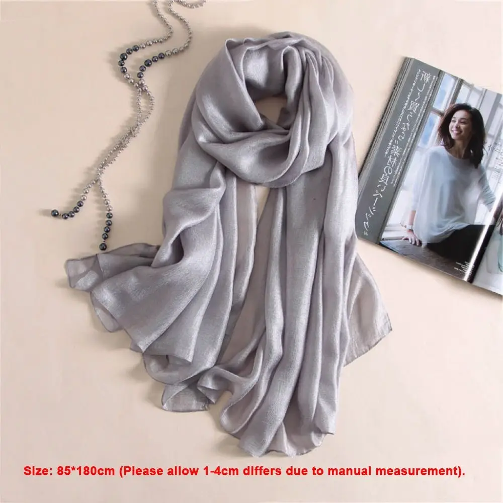 New Pure Color Women Plain Scarf Linen 180x85cm Female Sunscreen Shawl Foulard Bandanas Plus Size Hijab
