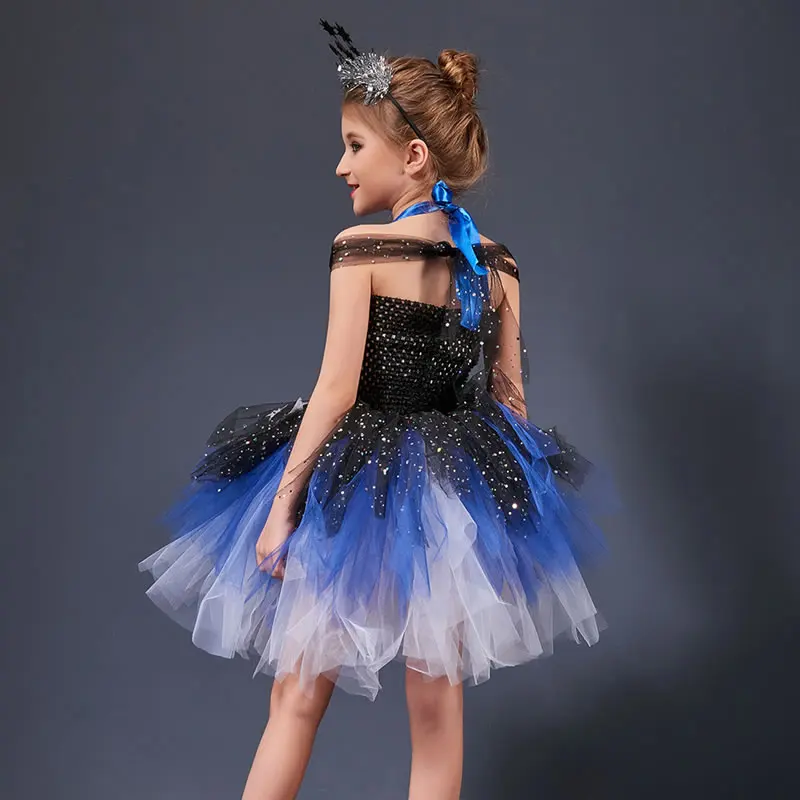 Halloween Costume For Baby Girl Lace TUTU Dress Kid Sling Up Star Moon Sequins Dance Tunic+Headband 2pcs Set Child Frock