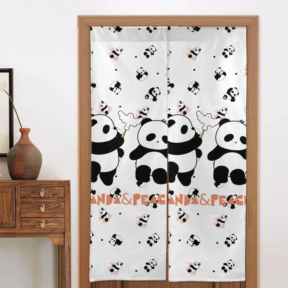 DIY Custom Door Two Identical Fabric Curtains Cartoon Panda Curtains Suitable For Home Offices Restaurants Dining Rooms Windows