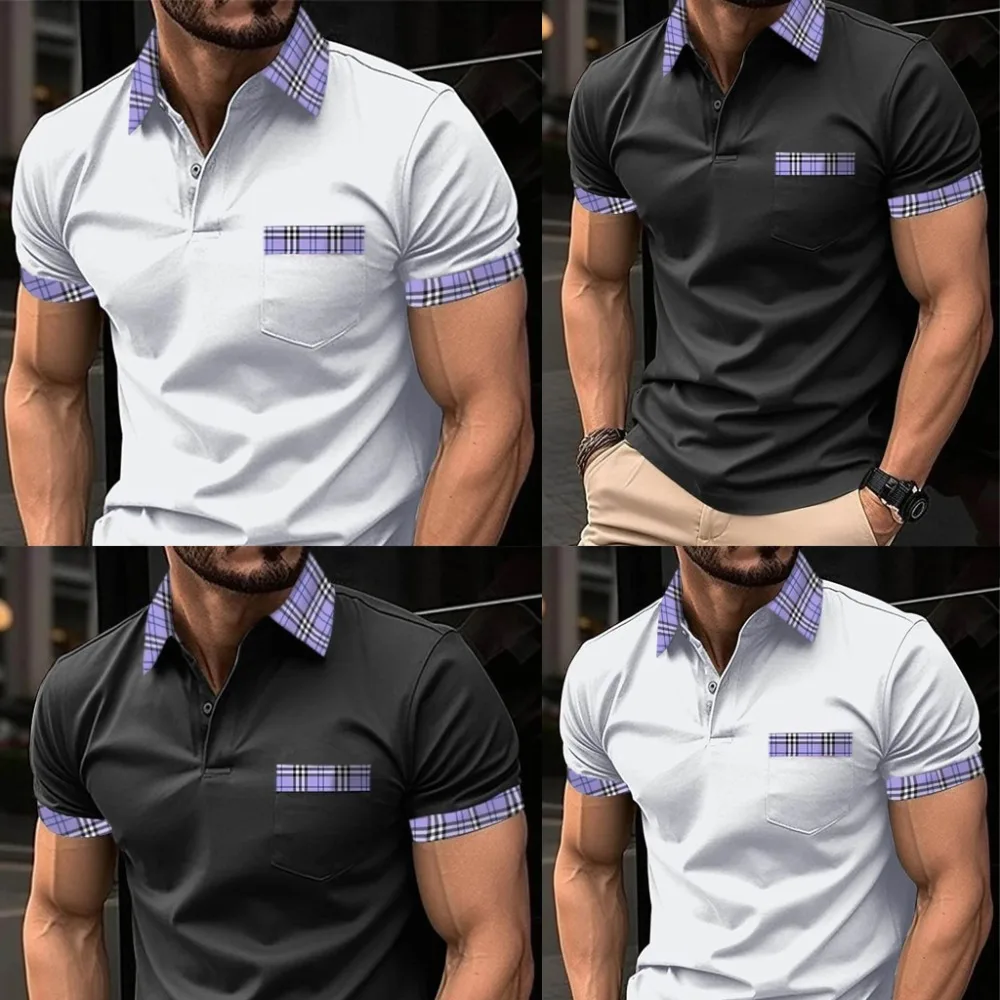 

Men's Summer Casual Polo Shirt with Lapel Button and Business Color Blocking Versatile T-shirt