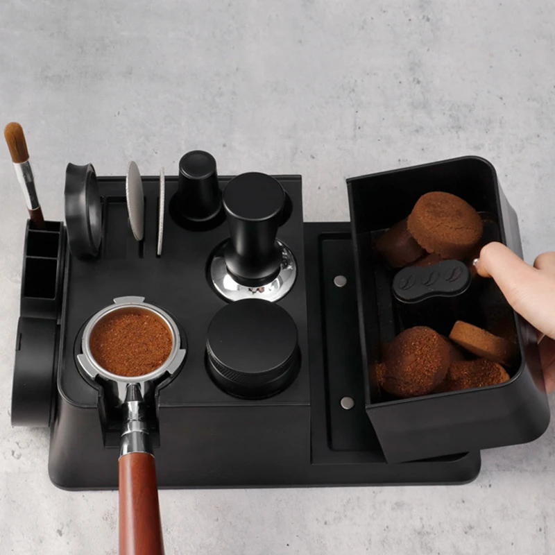 

Coffee Tamping Station Stand with Magnetic Knock Box ABS Adjustable Base for Universal Portafilter Holder Espresso Accessories