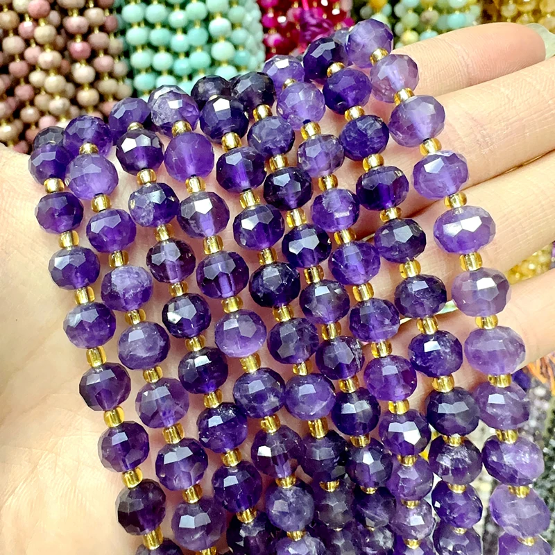 Neue 6X8MM Naturstein Amethyst Tigerauge Amazonit Kristall Eingelegte Radperlen DIY Schmuckherstellung Armband Halskette Zubehör – Detail 2