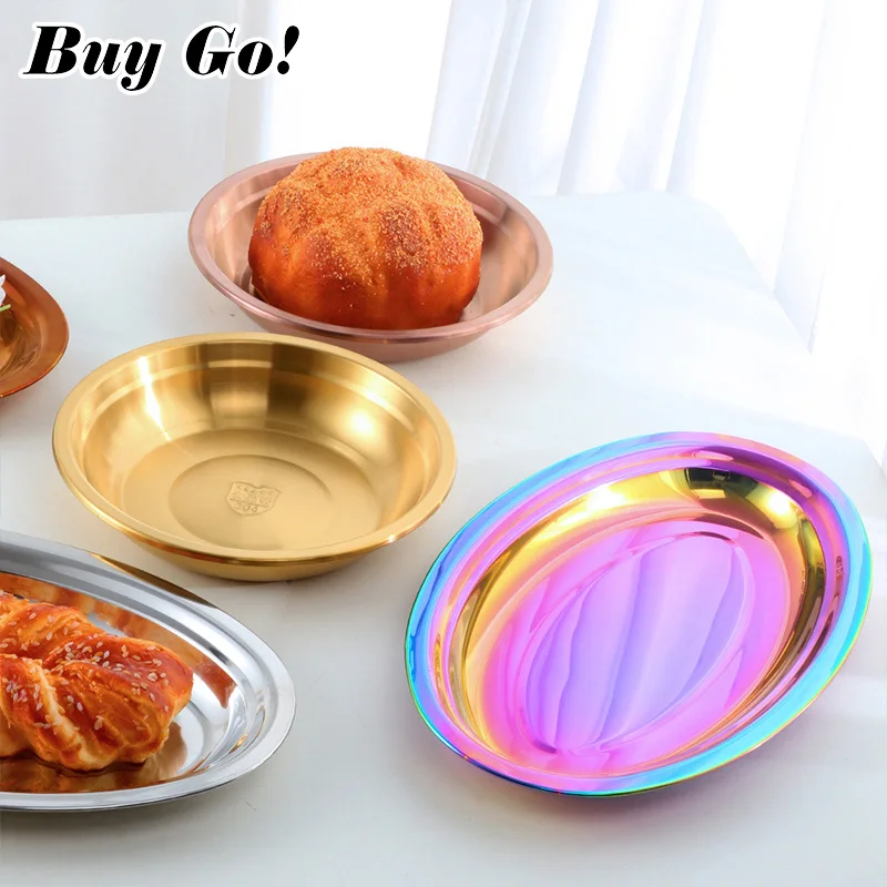 

1/2PCS Stainless Steel Food Plates Fish Dinner Plates Metal Fruit Trays Pasta Salad Snack Dessert Dishes Serving Plates Storage