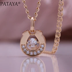 PATAYA Women 585 Rose Gold Color Natural Zircon Pendant Link Chains Necklace Romance Fine Jewelry Luxury Necklaces New