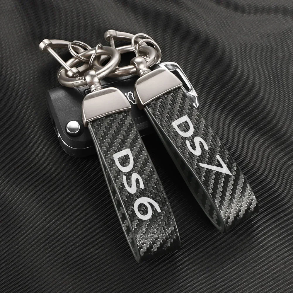 Car Keychain Pendant Key Chain Ring Auto Accessories For DS Citroen DS3 Cabrio DS4 DS5 Prestige DS6 DS7 Mental Carbon Leather