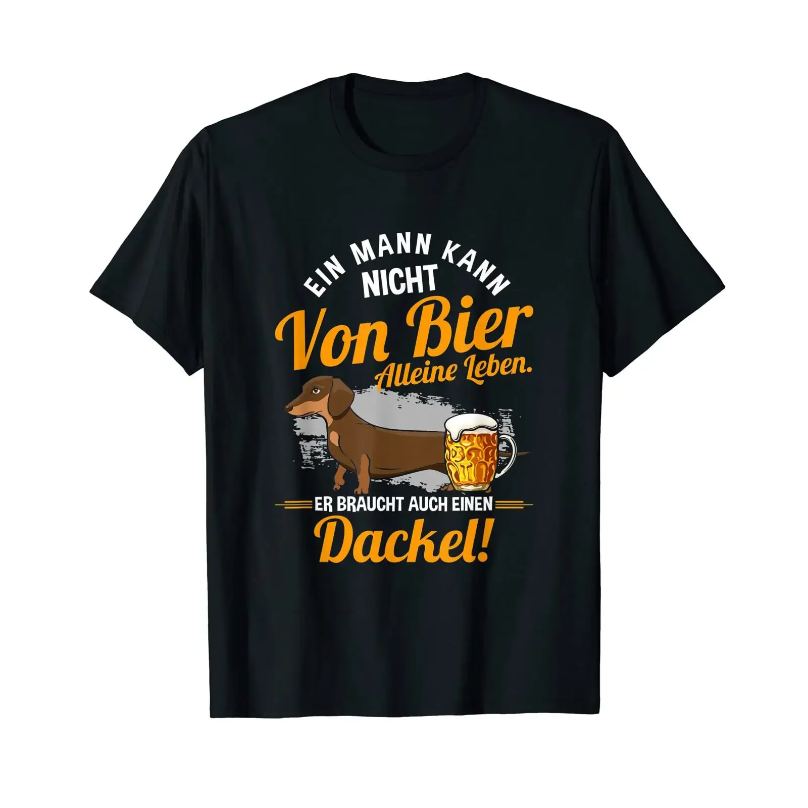 Men's T shirt with German text Ein Mann Kann Nicht Von Bier Alleine Leben Dog Dad black vintage Washed Unisex Casual Soft