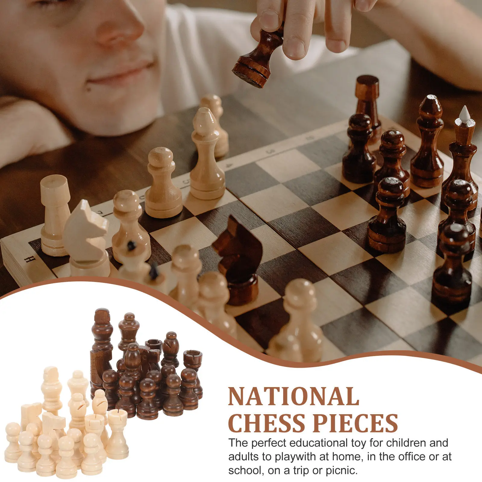 

1 Set Wooden International Chess Pieces Compact Lightweight Chess Replacement Set for Board Games Teaching Strategy Play