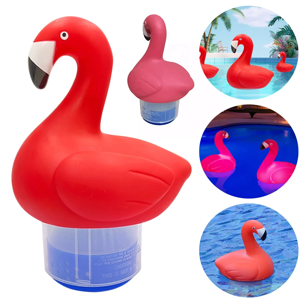 1Pc Solar Powered Flamingo Chlorine Floater with Light Pool Chlorine Floater Flamingo Floating Chlorinator for Pool Hot Tub