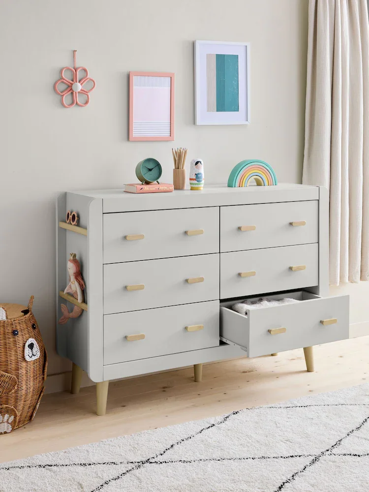 xx-Modern  Wood Children Chest of Drawers with 6 Drawers Storage 2 Shelves Curved Edge Design Wood Cabinet for Kid's Furniture*