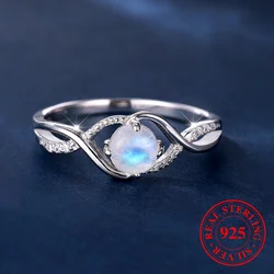 Cute Female Small Round Moonstone Infinity Ring Vintage Real 925 Sterling Silver Wedding Jewelry For Women