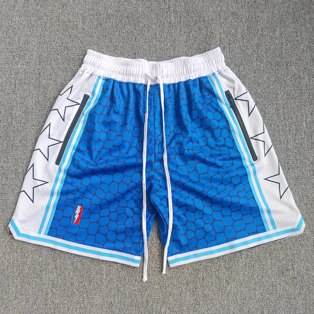 Trillest Los Angeles Blue Mamba Snake Pattern Printed Basketball Shorts with Zipper Pockets Bryant Street Wear Training Pants