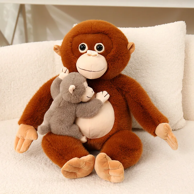 60CM Mother Child Monkey Plush Doll Cute Soft Stuffed Lifelike Animals Toy Gift Kawaii Room Decoration Holiday Birthday Gifts ﻿