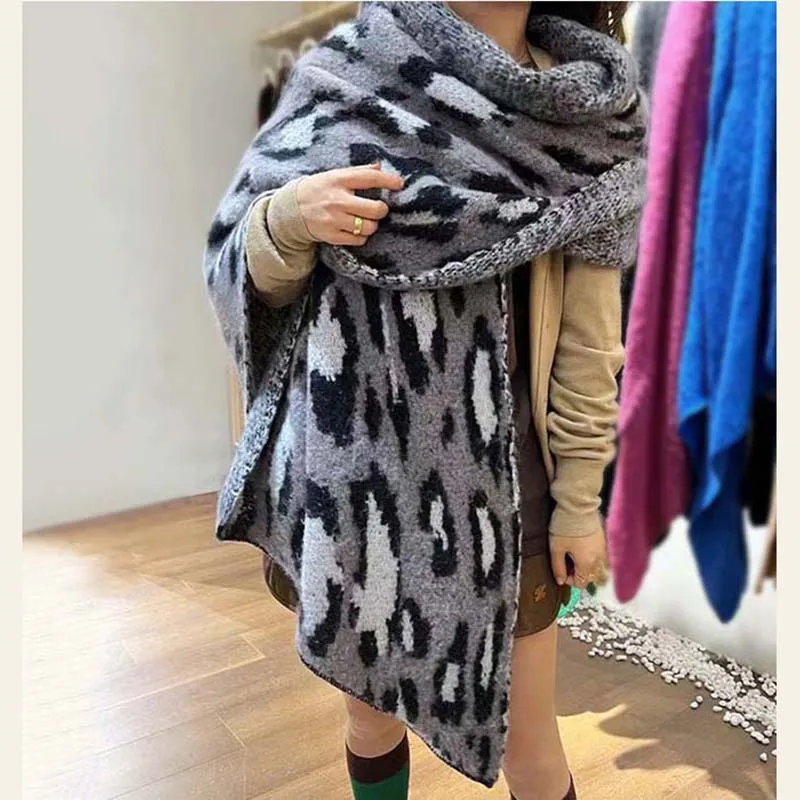 Novelty Irregular Leopard Wool Blends Scarf Thick Soft Fluffy Fashion Winter Neckerchief Long Shawl Women Wraps Bandelet