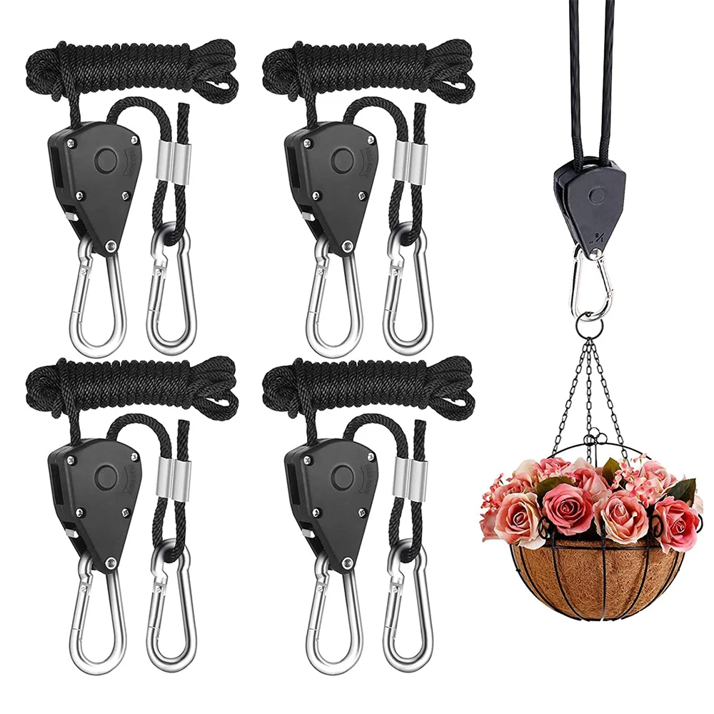 Adjustable 1/8inch Lanyard Hanging For Tent Fan led Grow Plant Lamp Rope Ratchet Hanger Pulley Lifting Pulley Hook