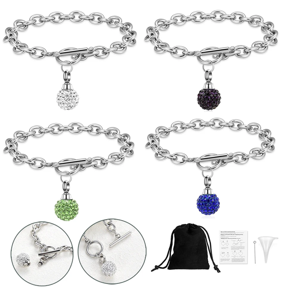 

Crystal Sphere Urn Link Bracelet Cremation For Human/Pet Ashes Stainless Steel Women Jewelry Memorial Keepsake Bnagle