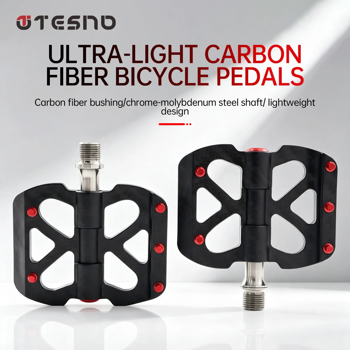 TESNO Ultraleichte Carbonfaser-Fahrradpedale mit 3 Lagern, Rutschfest, Schnellspanner, Titan, MTB Rennrad Universal 14mm