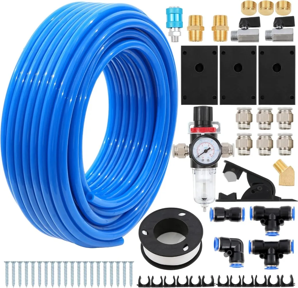 

Blue 1/2 Inch 100ft Air Tubing Kit Hose Air Line TubingOr Fluid Transfer Pneumatic tubing with Push to Connect Fittings