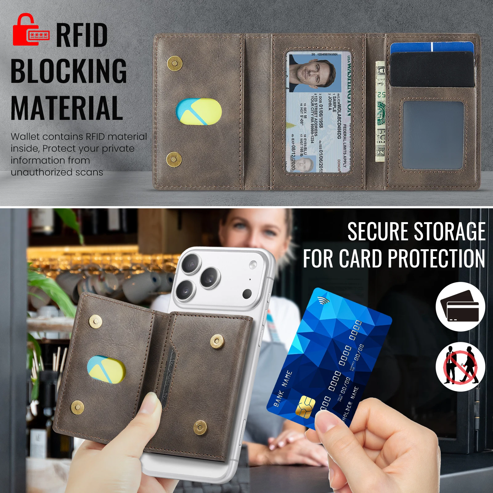 Multi-Slot MagSafe Geldbörse mit RFID-Blockierung und Magnetischem Kartenhalter für Smartphones – Detail 18