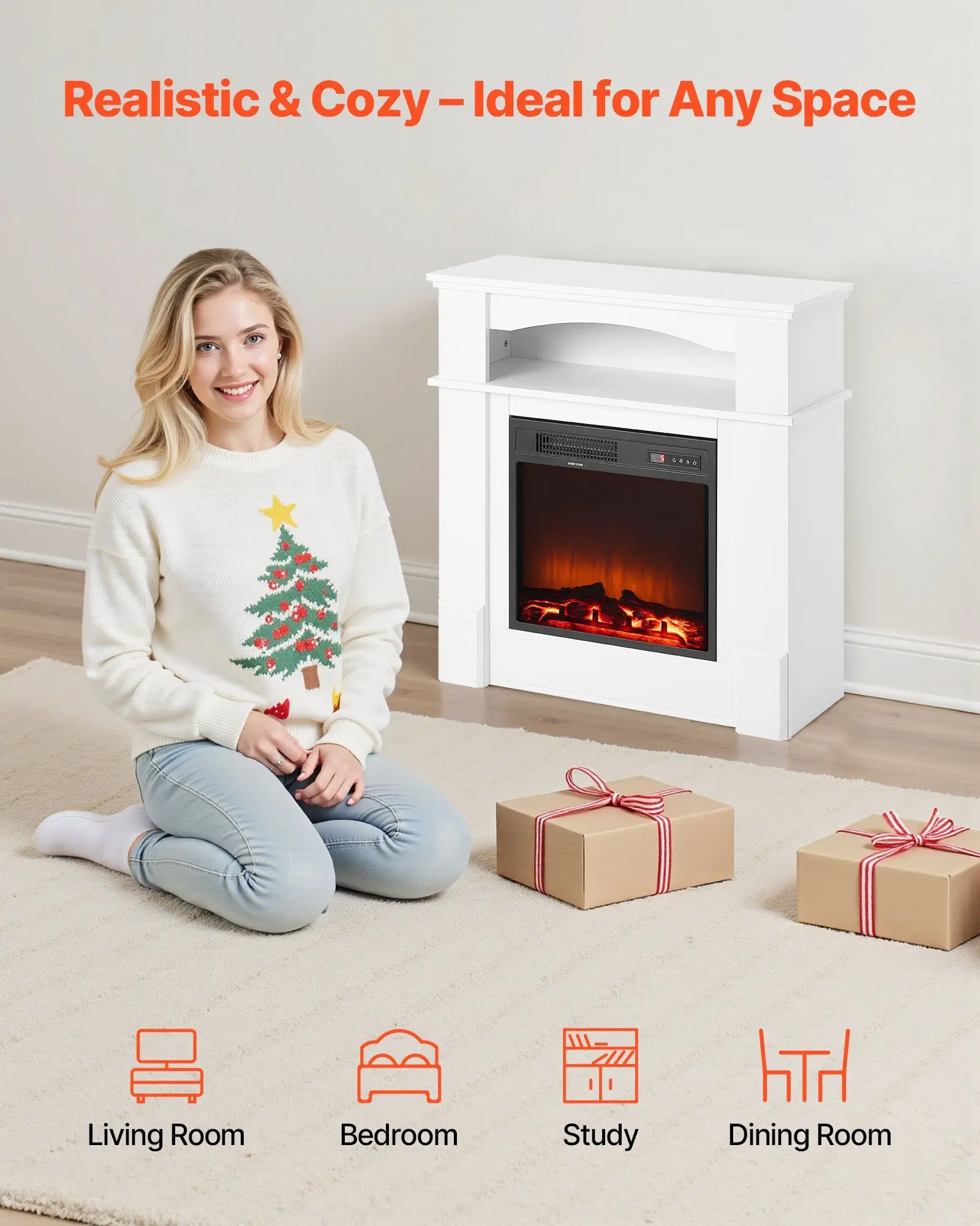 33 Inch Freestanding Electric Fireplace 1500W 5120BTU Fake Electric Fireplace Stove Heater with Mantel for Living Room Bedroom