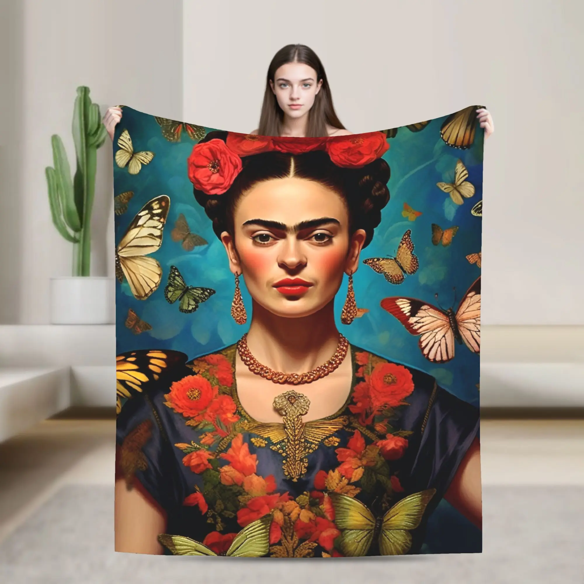 F-Frida K-Kahlo Butterflies Blanket Fleece All Season  Breathable Lightweight Thin Throw Blanket for Bedding Office Rug Piece