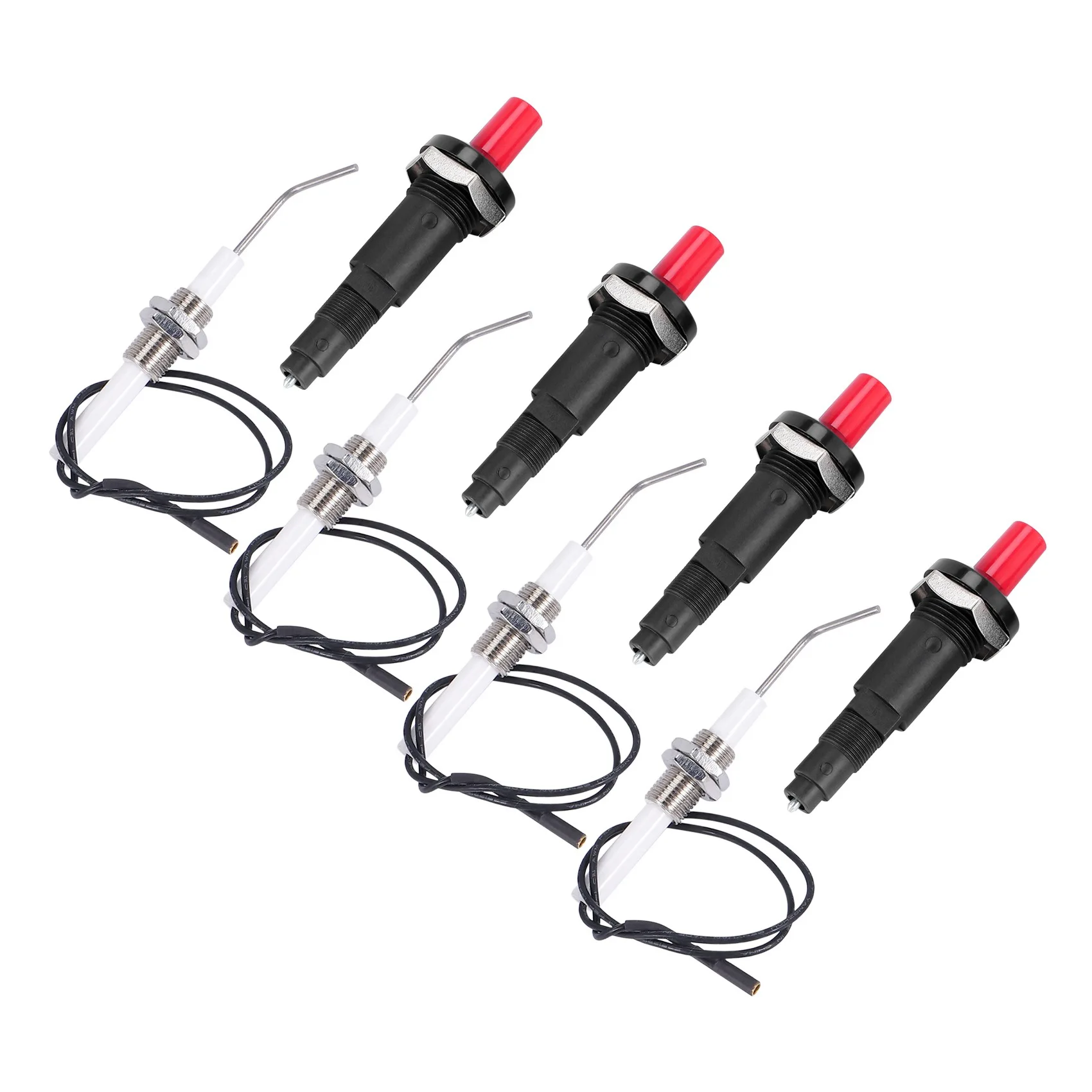 AT19-4 Pieces Propane Push-Type Piezo Igniter Kit With Threaded Electrode Ignition Plug Wire 30 Cm For Gas Grill