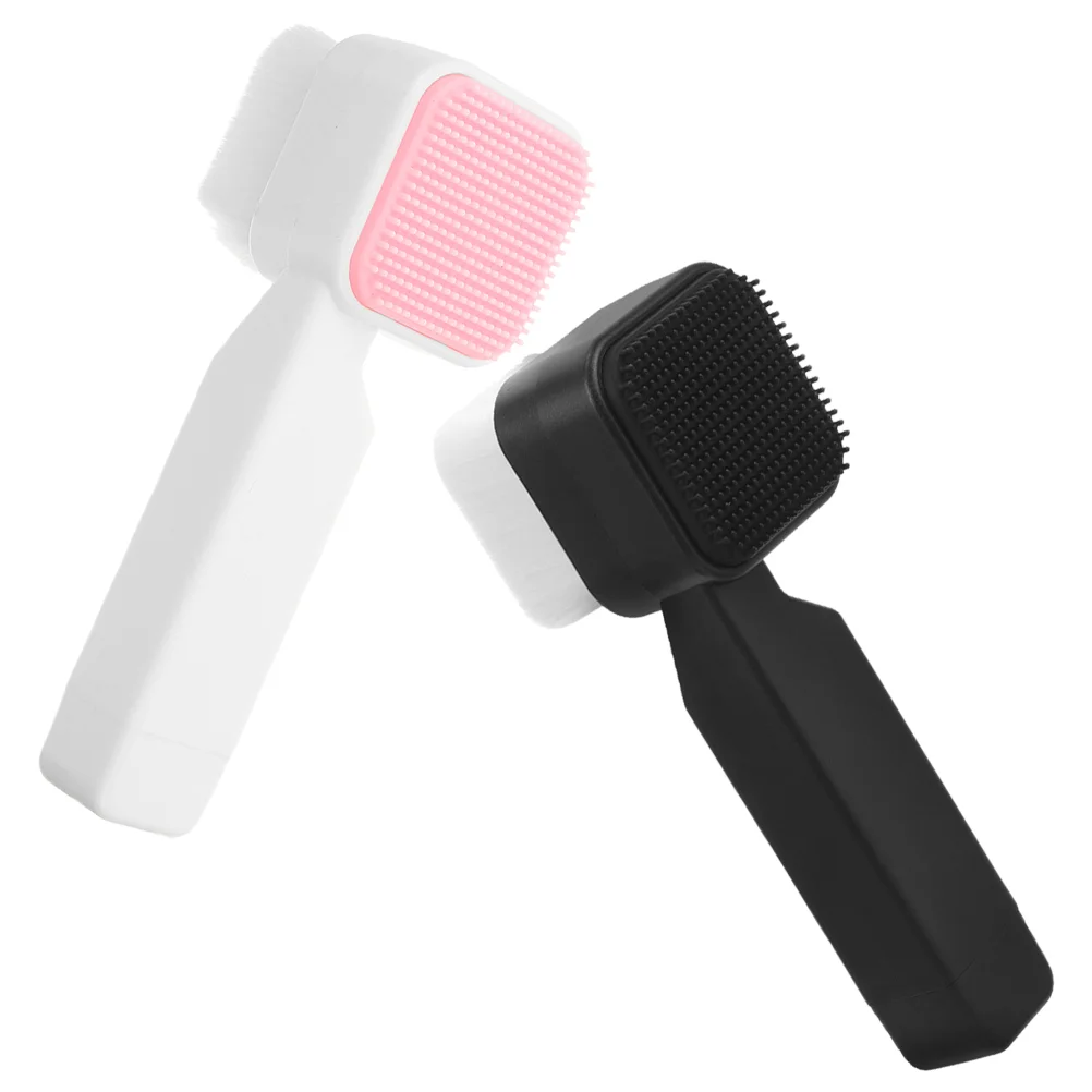 2 Pcs Soft Bristle Facial Cleansing Brush Silicone Cleaning Tools Double Sided Washing Scrubber for Face Massage Cleanser